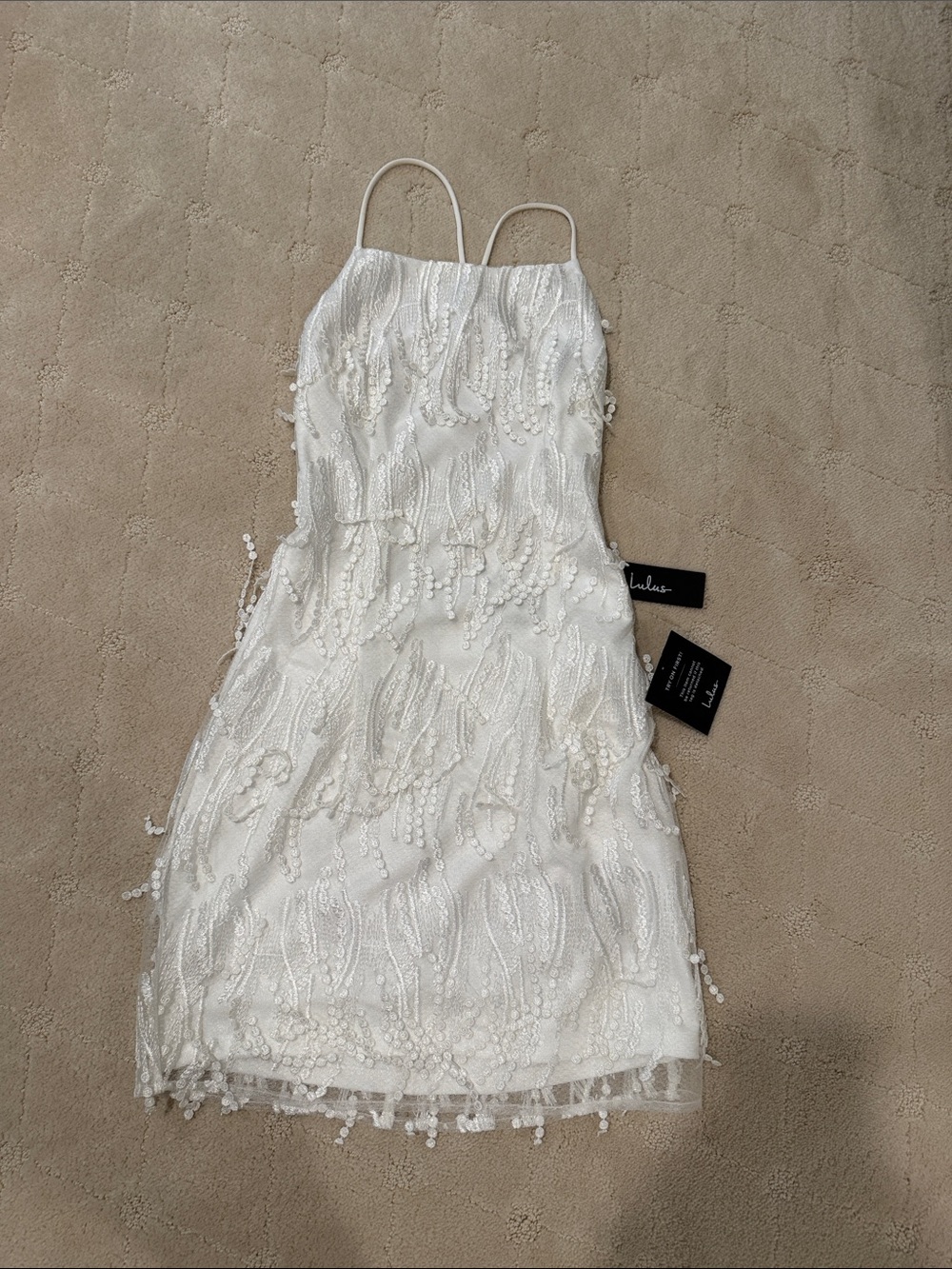 Lulus White Beaded like open back Spaghetti-Strap Dress